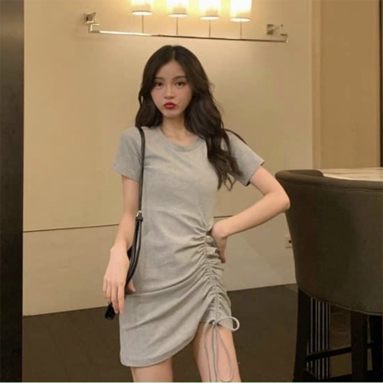 Váy Chất Cotton Đuôi Cá Rút Eo Đầm Body Ngắn Tay Tôn Dáng Hàng VNXK | BigBuy360 - bigbuy360.vn