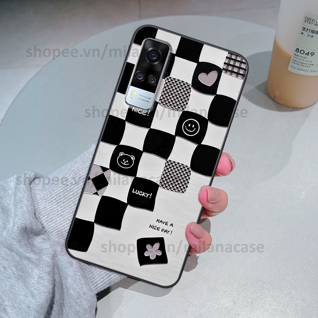 Ốp Vivo Y51 2020 in hình caro trái tim siêu đẹp, siêu nét đầy phong cách cá tính