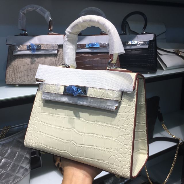 TÚI KELLY DA RẮN SIZE 20 DÁNG CAO MÀU GHI ĐÁ, ĐEN