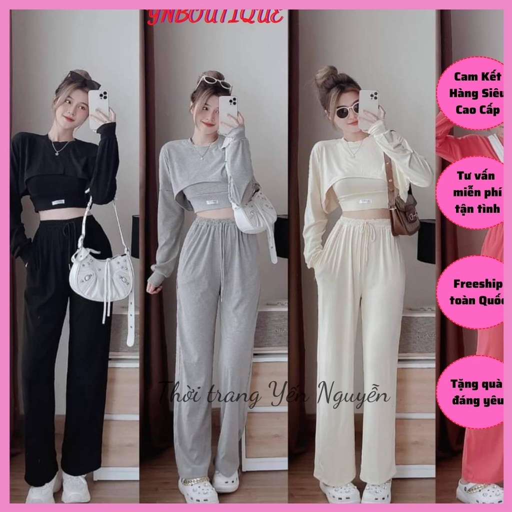 Set thể thao nữ, đồ bộ thu đông nữ, Bộ tăm 3 chi tiết crotop hách dáng ( Freeship+ ảnh thật)
