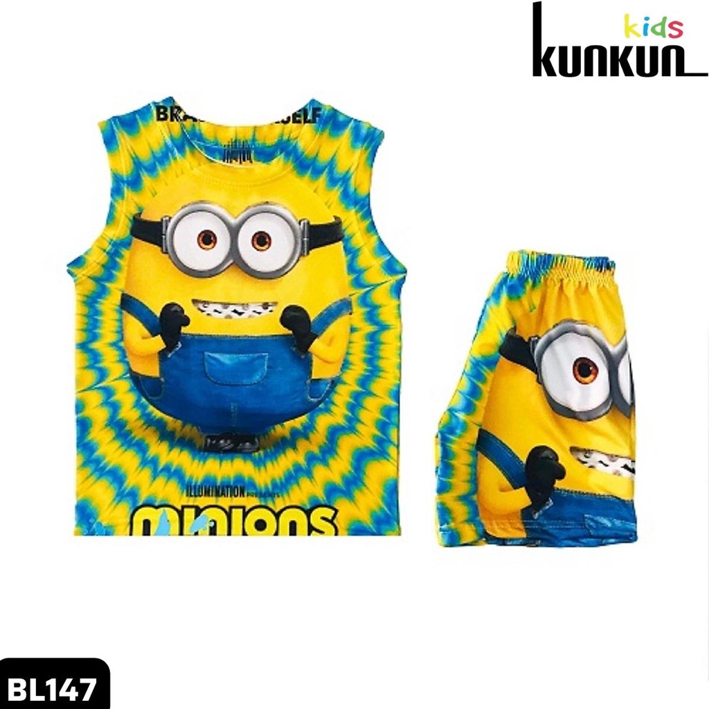 Quần áo trẻ em in 3D hình minions size đại từ 10-60kg KunKun BL147 size đại từ 10-60kg - Bộ ba lỗ bé trai thun lạnh
