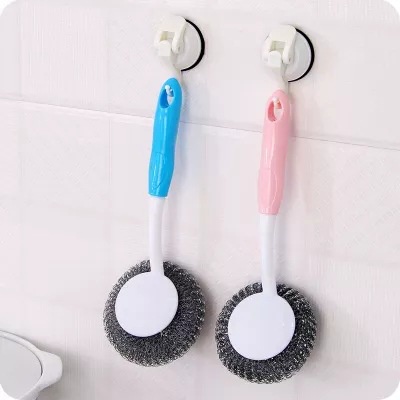 Cây CỌ BÙI NHÙI CÁN DÀI rửa bát xoong nồi chảo làm sạch vết bẩn tay cầm bằng nhựa