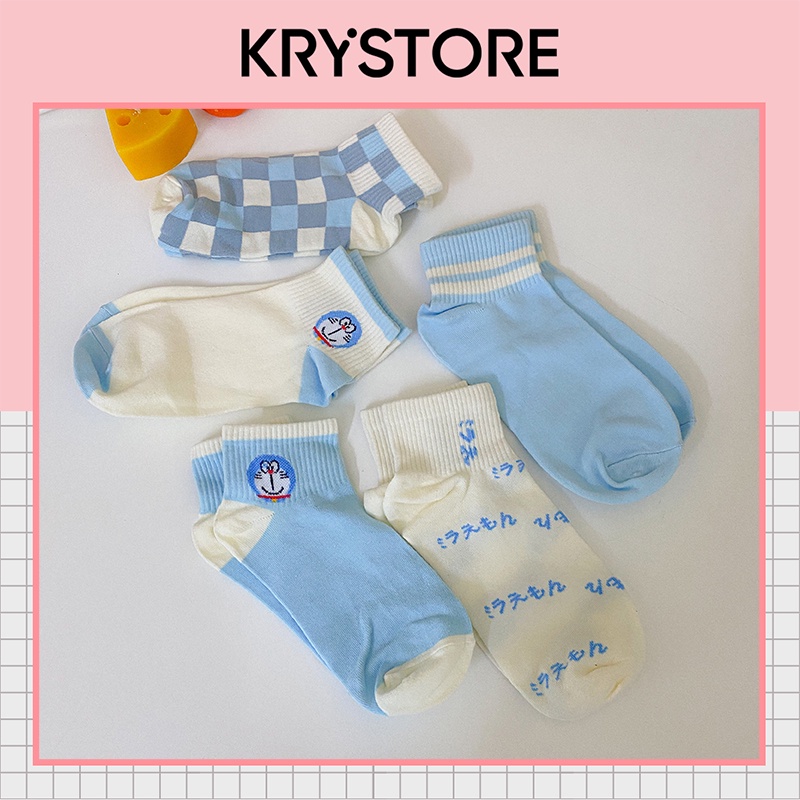 Set tất 5 đôi Doremon cute chất cotton nam nữ Krystore ST01