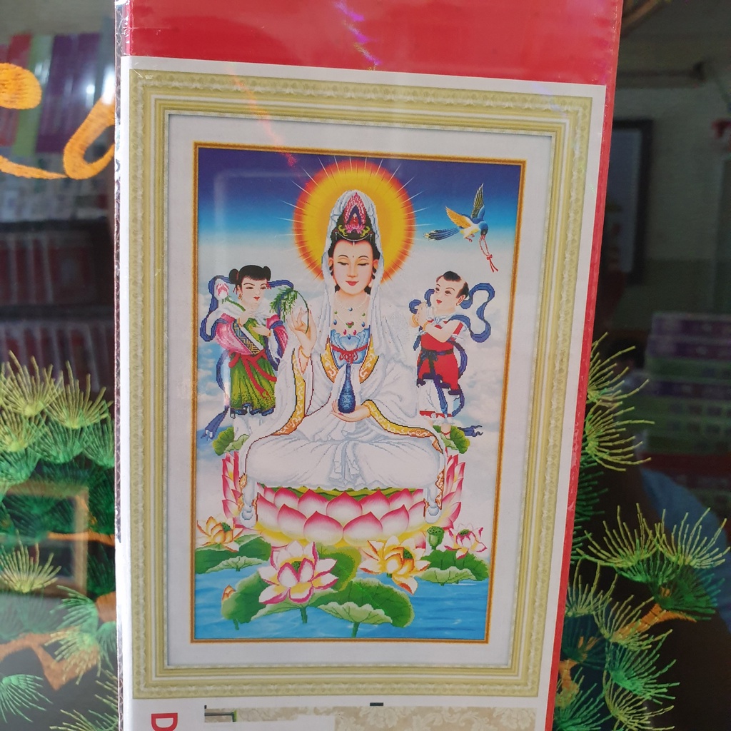 Tranh Đính Đá QUAN ÂM BỒ TÁT (ĐÁ ABC CAO CẤP). Kích Thước: 96cm x 65cm