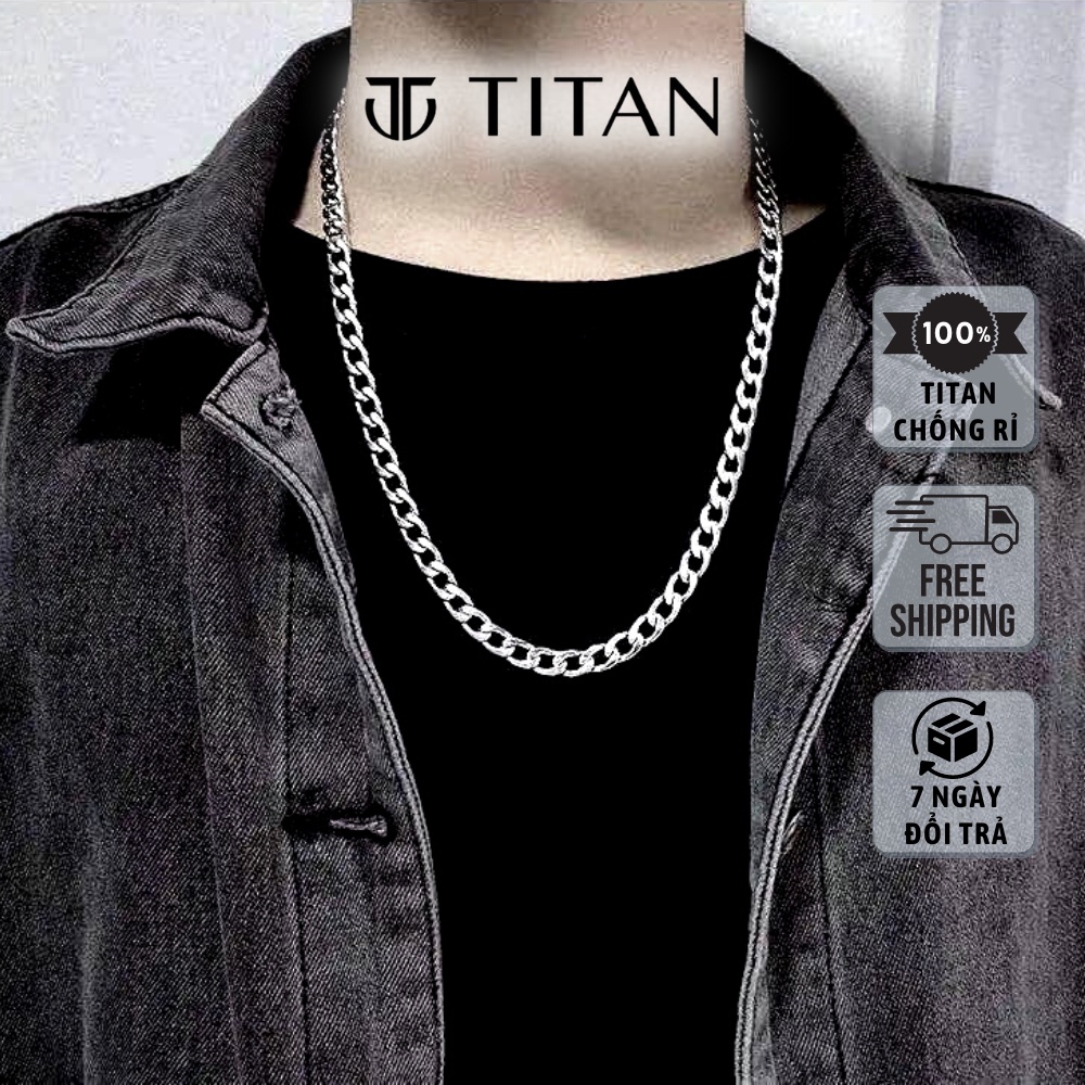 Dây chuyền nam hiphop Cuban Basic, vòng cổ nam nữ thời trang TITAN Shop, Cuban chain trơn màu bạc 925 đẹp Titan không gỉ