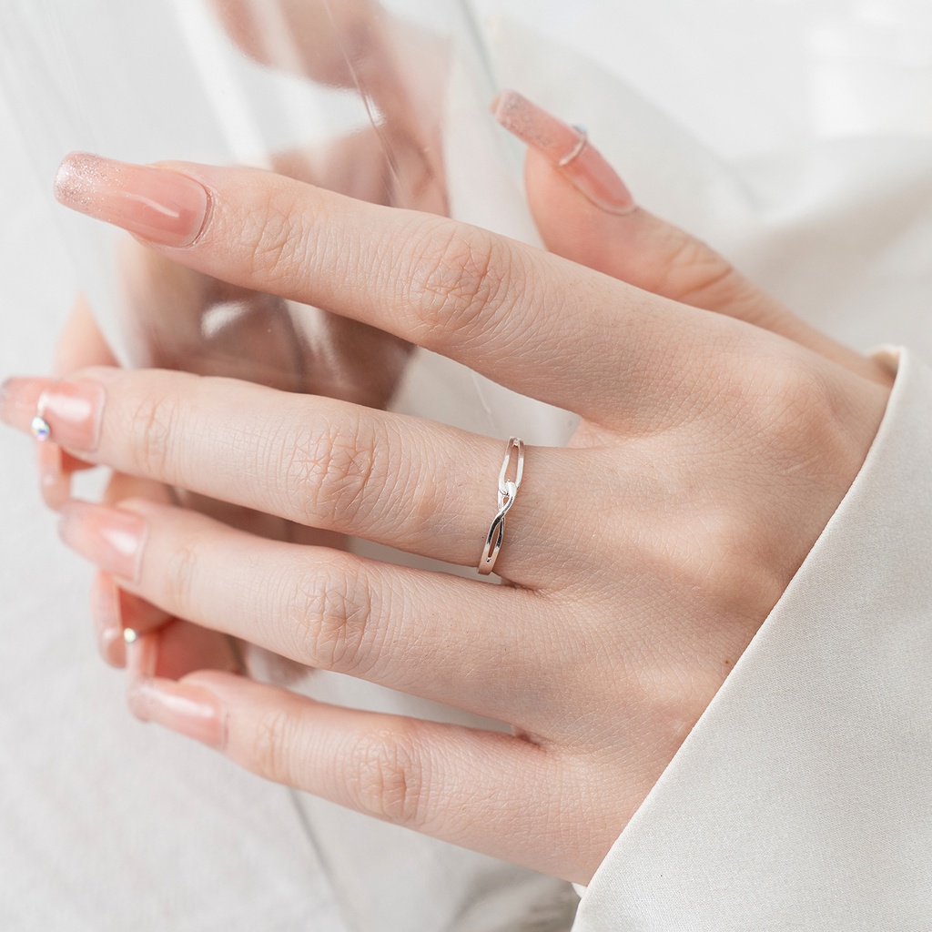 Nhẫn bạc nữ TLEE hình khối móc nối basic cá tính NCJ A0173