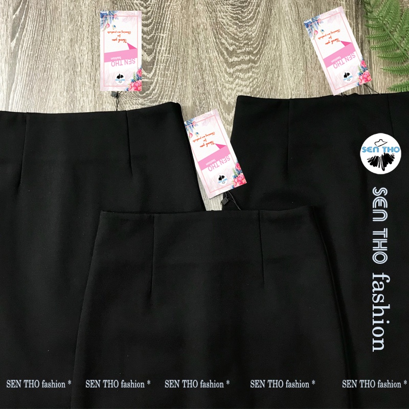 Chân váy bút chì chất Uni Hàn siêu đẹp Váy đen cạp cao, ôm, co giãn tốt, Midi cao cấp dáng dài