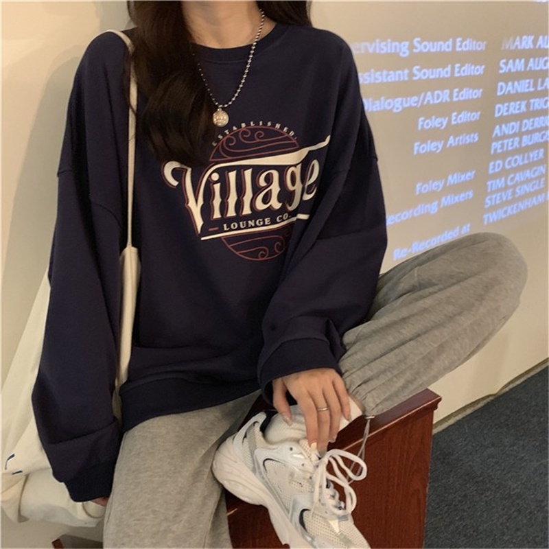 SUXI Áo sweater tay dài dáng rộng phong cách Hàn Quốc dành cho nữ