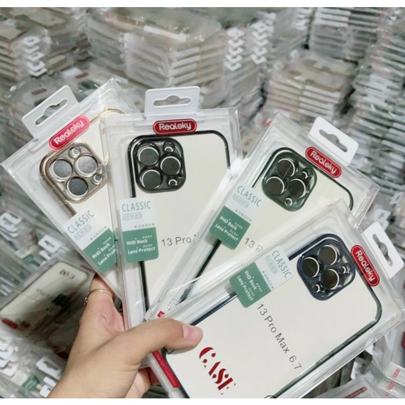 Ốp lưng realsky viền vuông iPhone 14 pro max , 14 pro , 14 ,13 pro max / 13 / 13 pro lưng trong viền màu full cụm camera