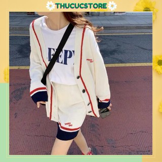 Set áo khoác cardigan len, chân váy len phối màu phong cách Hàn Quốc chuẩn hàng Quảng Châu loại 1