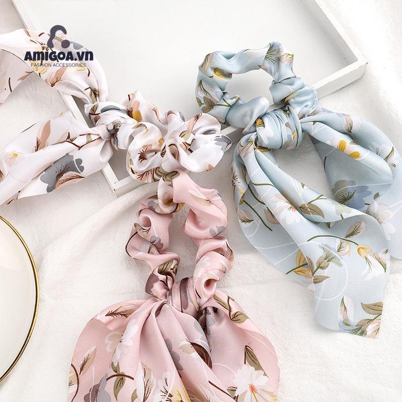 Dây Thun Cột Tóc Cao Su Đính Hoa Vải Dành Cho Nữ