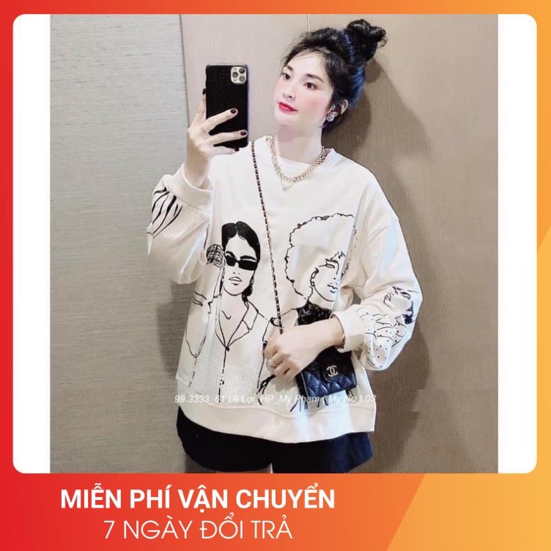 Sweater nỉ dài tay hoạ tiết hai cô gái | BigBuy360 - bigbuy360.vn