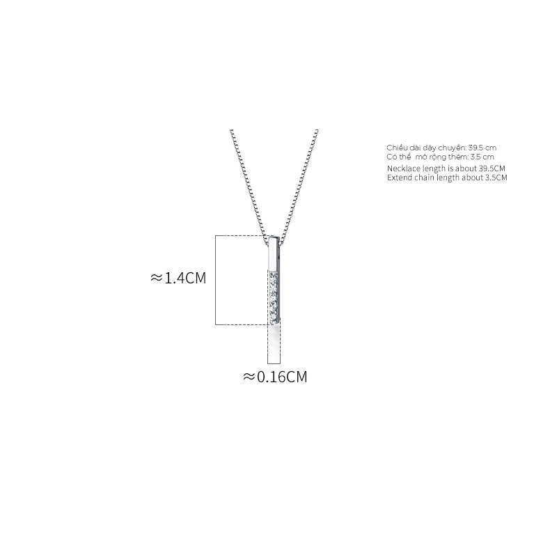 Dây chuyền bạc EVERMORE, vòng cổ thanh đứng đính đá bạc ý 925, phong cách minimalist, thanh lịch - D036
