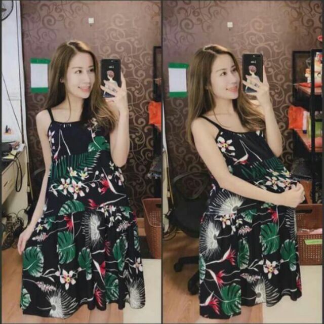 Váy lanh hai dây họa tiết cho các chị em