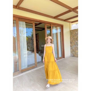 Đầm Maxi Vàng Đan Sau Lưng 🦋FREESHIP🦋 Váy 2 Dây Dáng Suông Dài Hot Xuân Hè 2021