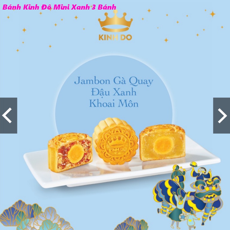 Hộp 3 Bánh 6 Bánh Trung Thu Kinh Đô Mini - Hồng/Xanh 80g/bánh Jambon gà quay Thập cẩm lạp xưởng Đậu đỏ Đậu xanh Hạt sen