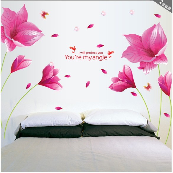 Decal trang trí Hoa đỏ lớn quyến rũ