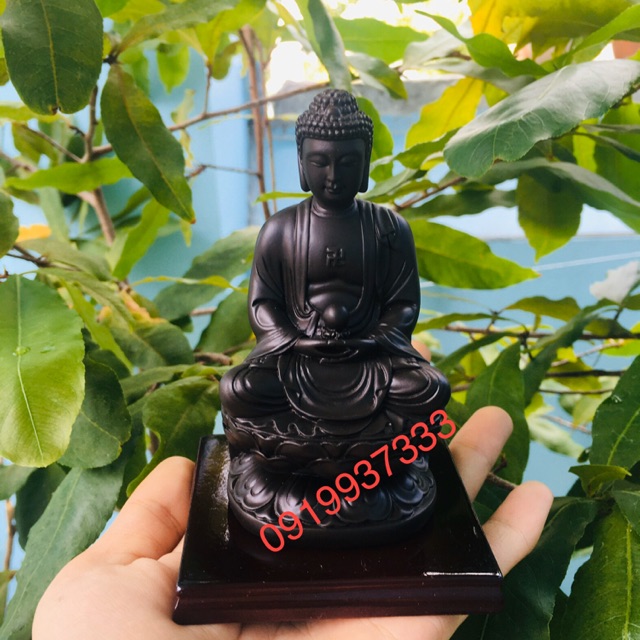 Tượng phật A Di Đà nâu đế gỗ cao 11 cm