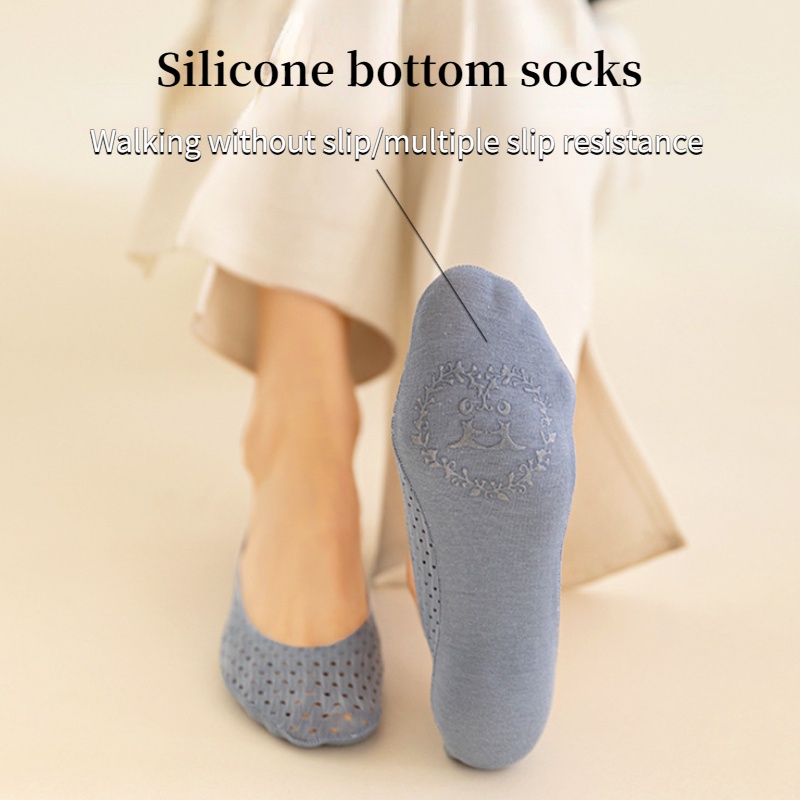 Vớ Thuyền Bằng Silicone Lưới Thoáng Khí Không Trơn Trượt Màu Sắc Kẹo Ngọt Cho Nữ
