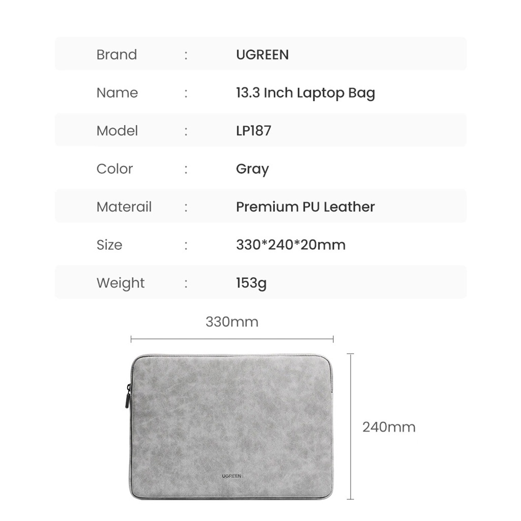 Túi chống sốc Laptop 13.3 inch Ugreen LP187 | Túi bảo vệ máy tính bằng da Pu UGREEN 60985