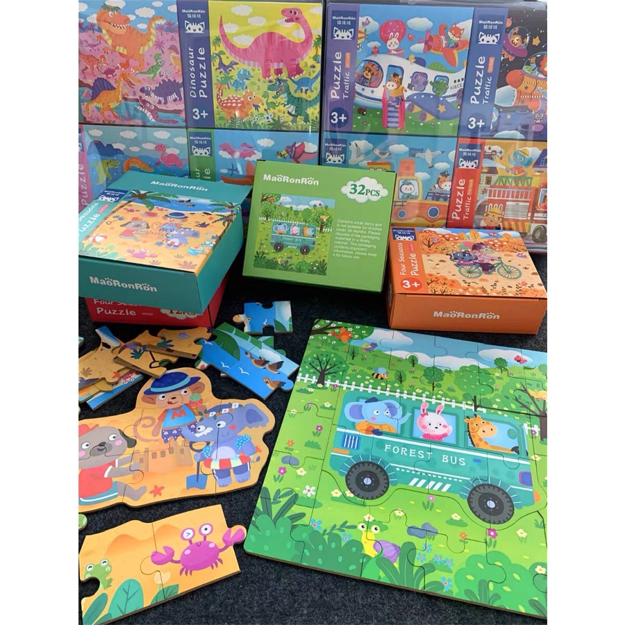 Đồ Chơi Xếp Hình Bằng Gỗ  Puzzle 4 Cấp Độ Từ Dễ Đến Khó 12,16,24,32 Miếng Theo Chủ Đề Cho Bé BEEKIDS