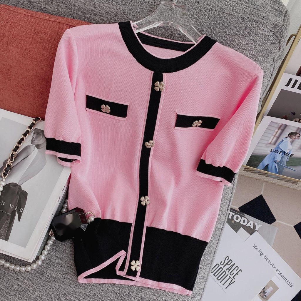 Áo Thun Dệt Kim Tay Ngắn Dáng Rộng Thời Trang Mùa Hè Dành Cho Nữ