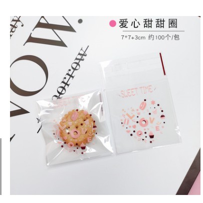 Set 10, 20, 50 túi kiếng dán đựng bánh cookie, quà tặng Sweet time, gấu heo thỏ, love... 7 x 7 cm