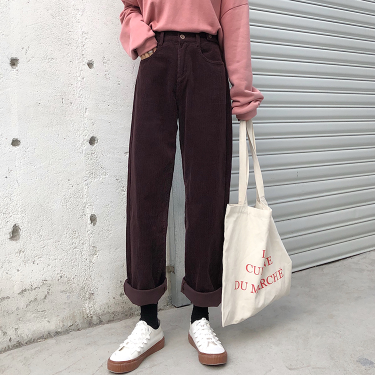 Quần Nhung Dài Lưng Cao Ống Suông Xinh Xắn Đơn Giản 31812