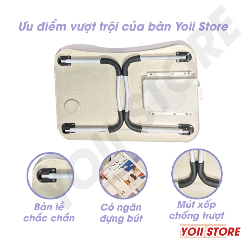 Bàn học gấp gọn cao cấp, có khe cắm ipad và ngăn kéo, chỗ để cốc nước thông minh. bề mặt in 3d chống bụi