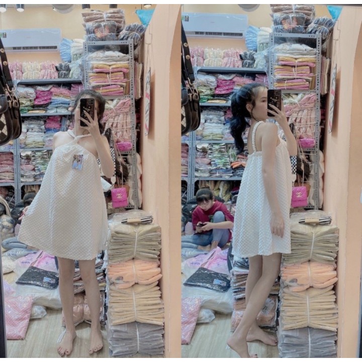 Đầm Babydoll dây chéo cổ chất vải Xốp dày dặn, xịn sò cam kết hàng y hình