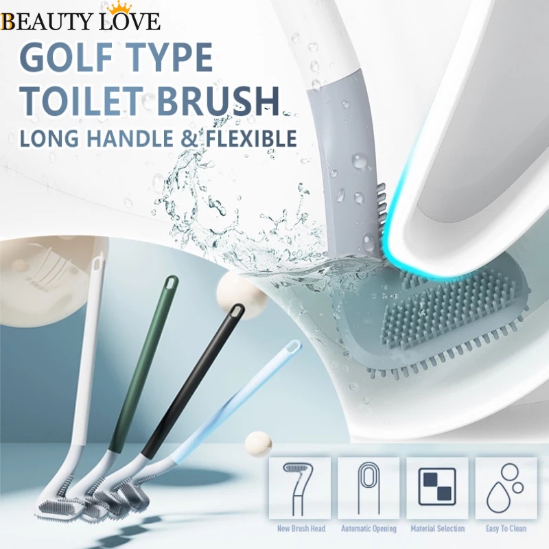1 Bàn Chải Vệ Sinh Toilet Bằng Silicone Cán Dài Linh Hoạt Tiện Dụng