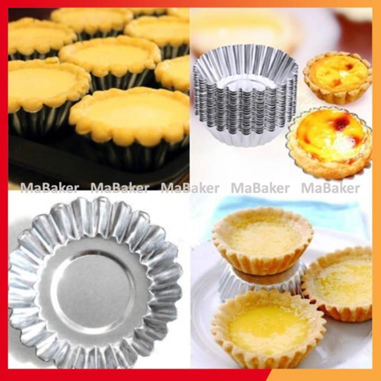 Set 10, 50 khuôn làm bánh Tart viền hoa, bằng nhôm đúc cao cấp, siêu bền chịu nhiệt, sử dụng nhiều lần - MaBaker