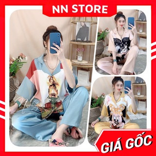 Đồ bộ nữ mặc nhà tay cánh dơi phom to chất satin cao cấp siêu mềm mát in họa tiết hoa gấu hoạt hình dễ thương TP105
