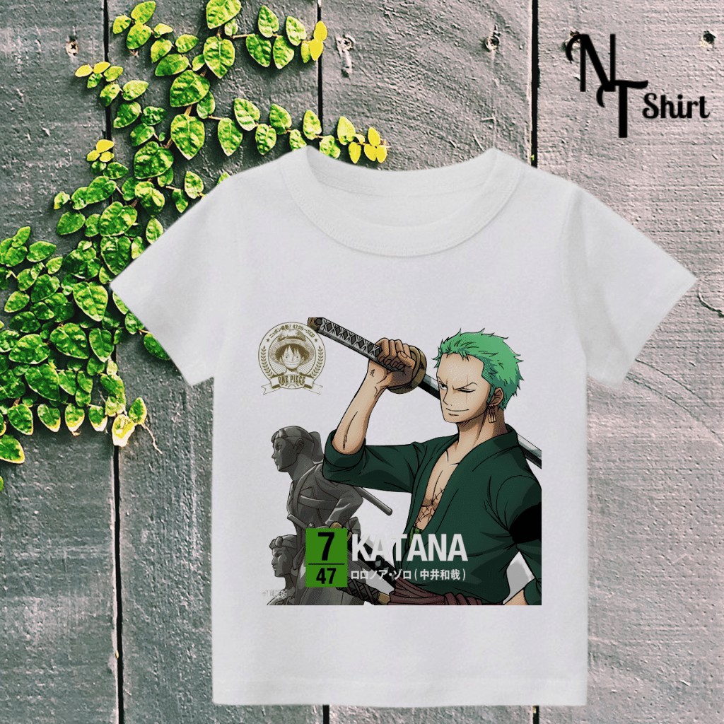 Áo thun bé trai in hình ZORO One Piece, Áo cotton xịn mặc mát thoải mái hình in chất lượng