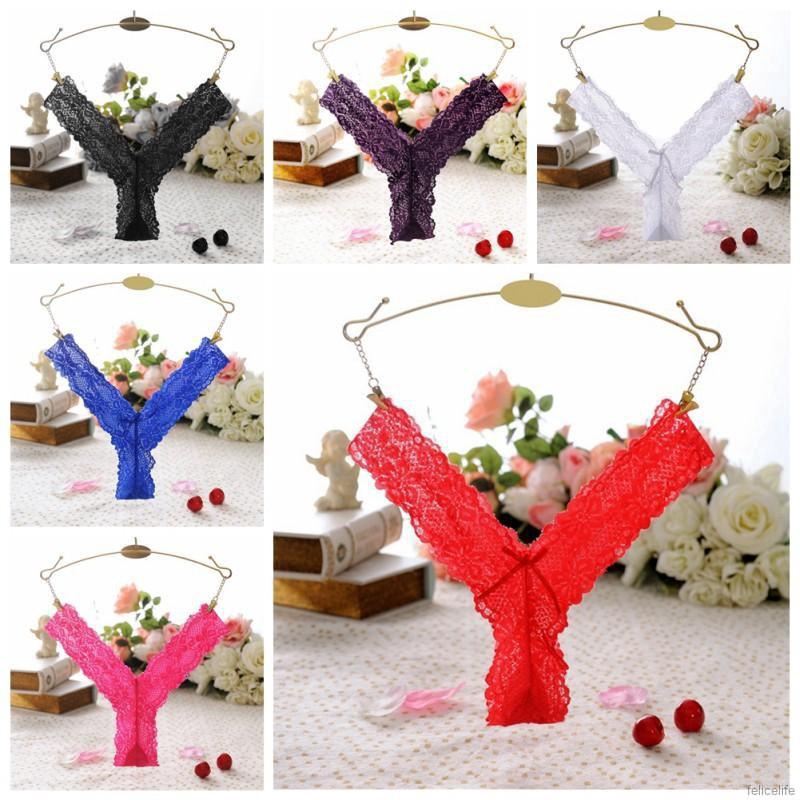 Quần lót ren lọt khe có nơ kèm túi đựng OPP