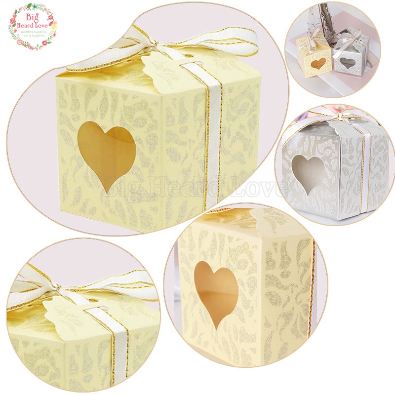 Set 25 Hộp Đựng Kẹo Cưới Thiết Kế Trái Tim Làm Quà Tặng Cho Khách Dự Tiệc Cưới