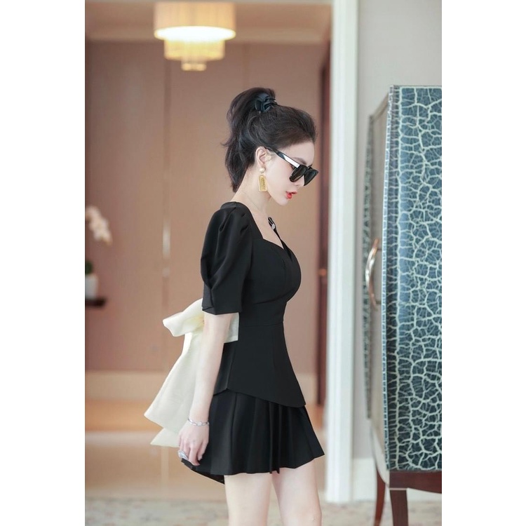 Áo kiểu Hh. Bigsize khoét lưng phối nơ chất cotton lụa