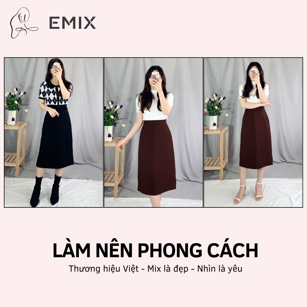 Chân váy midi xẻ sau 809 EMIX (2 màu), dáng dài, cạp cao, khóa sau, vải tuytxi, mềm mịn, đứng dáng