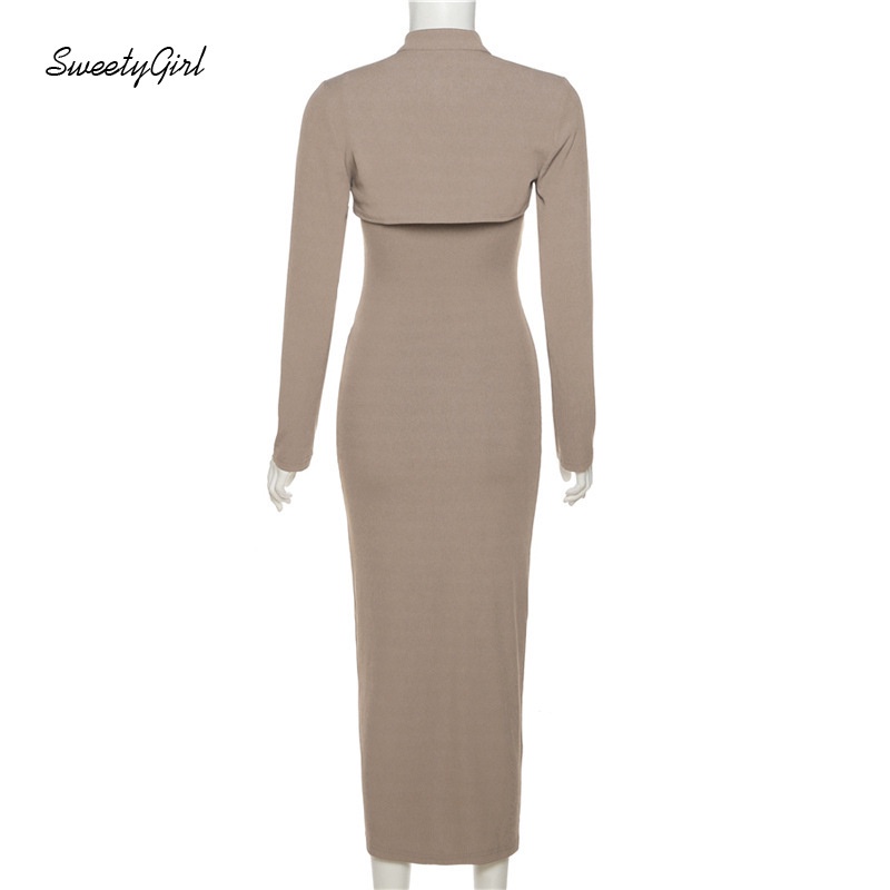 Đầm Maxi Ôm Eo Tay Dài Màu Đen Trơn Quyến Rũ Thời Trang 2022 Cho Nữ