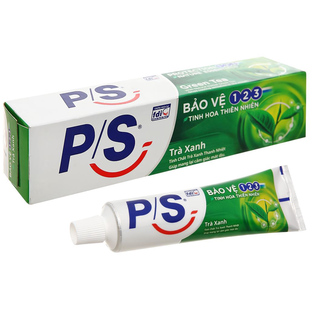 Kem đánh răng P/s bảo vệ 123 Trà Xanh tinh hoa thiên nhiên tuýp 100g giúp làm trắng răng tự nhiên, mang lại cảm giác mát