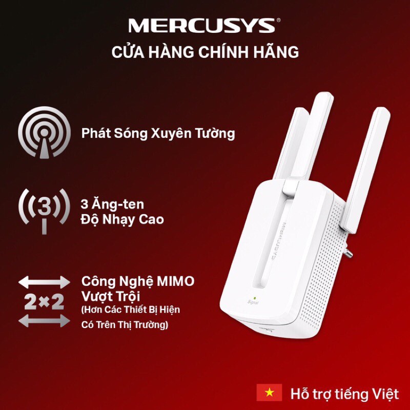 Bộ kích sóng wifi 3 râu Mercusys wireless 300Mbps siêu mạnh, Kích sóng wifi,Bộ mở rộng sóng wifi