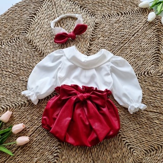 Set body đỏ bé gái sơ sinh kèm phụ kiện -set body kèm turban