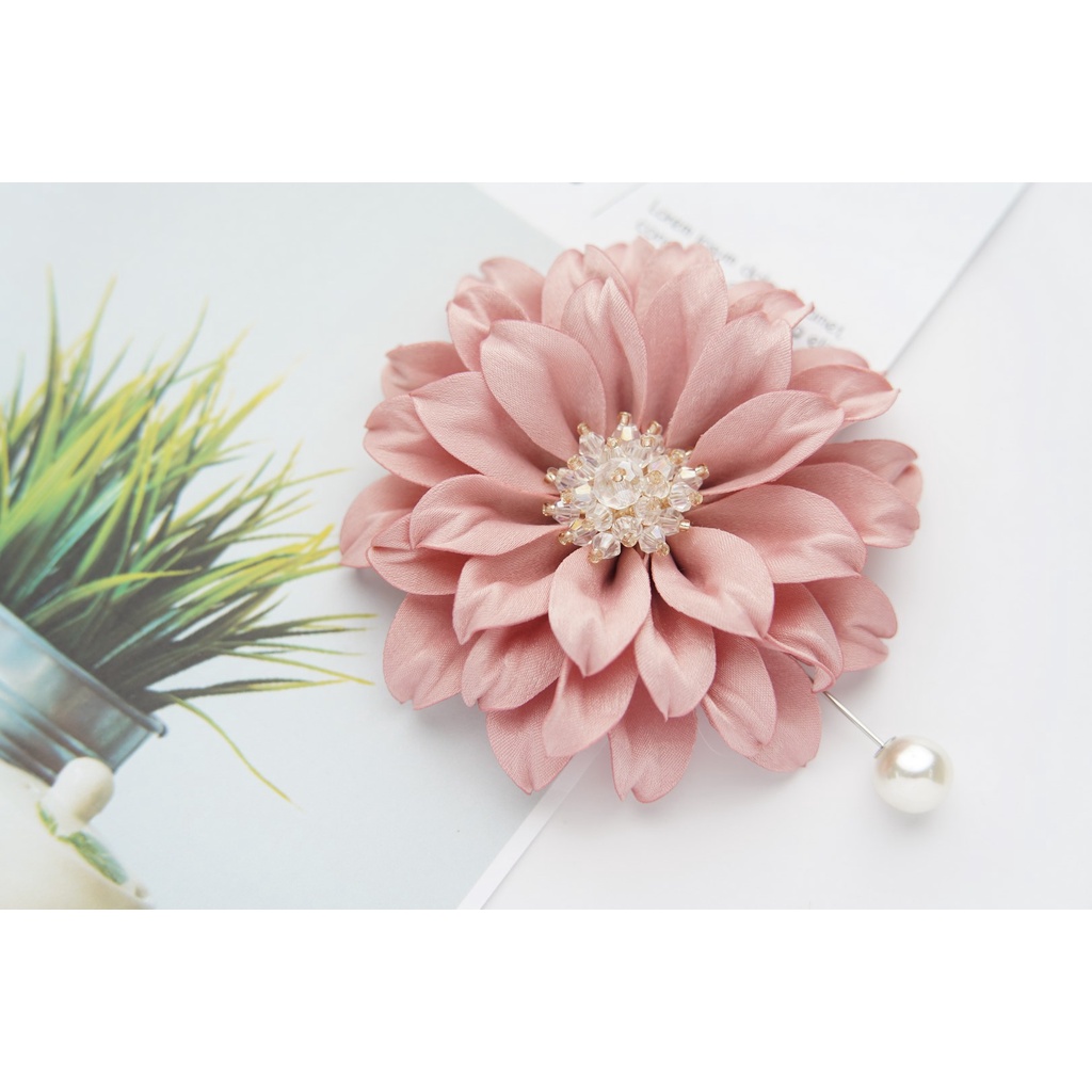 Hoa Cài Áo - Hoa hướng dương cài áo chất liệu gấm cao cấp nhụy pha lê - Hoa vải cài áo handmade
