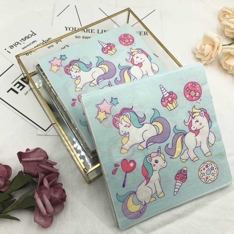 Set 20 Khăn Giấy Vuông In Hình Kỳ Lân Nhiều Màu Sắc