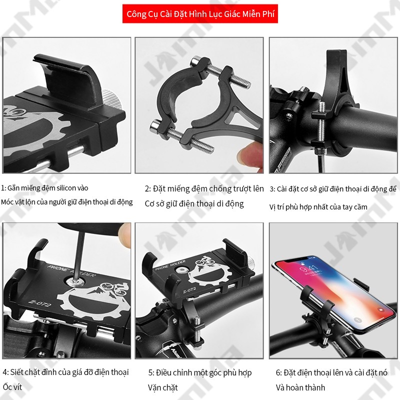 Bicycle phone holder, aluminum alloy, can rotate 360°