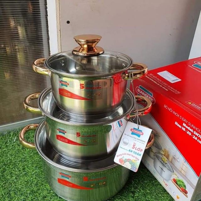 Bộ nồi inox 5 đáy Sunhouse