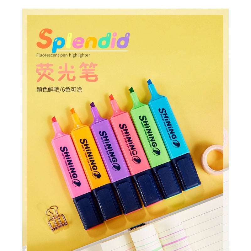 |chính hãng| BÚT DẠ QUANG HIGHLIGHT BAOKE 06 màu loại tốt đẹp đánh dấu ghi nhớ nổi bật nội dung màu đẹp