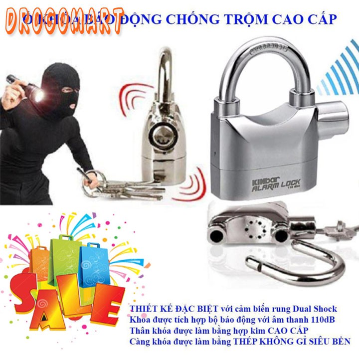 Khóa Chống Trộm Thông Minh Có Còi Báo Động, Dùng Khóa Cửa, Khóa Xe, Thách Thức Những Tên Trộm Tài Ba