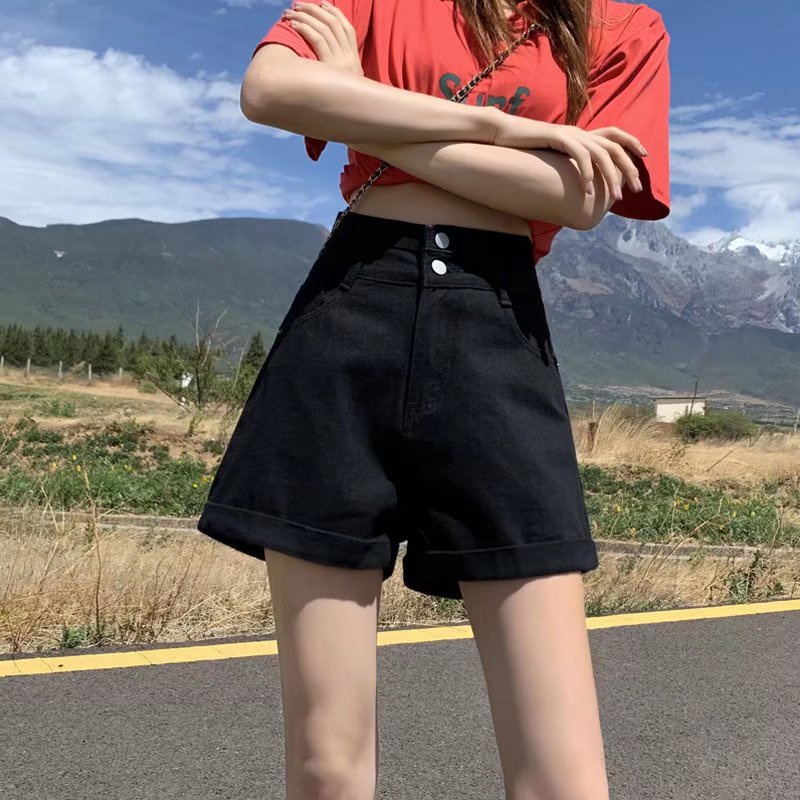 Quần Short Denim Lưng Cao Cỡ Lớn Thời Trang Mùa Hè Hàn Quốc Cho Nữ