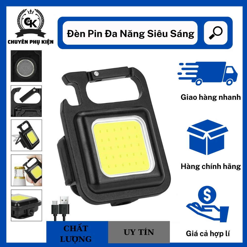Đèn pin mini siêu sáng, móc khóa đèn Led, tích hợp mở bia, chống nước, sạc pin, có nam châm đính kèm